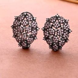 Voylla Silver Sparkling Opulance Lattice Elegance Statement Stud Earrings-picture-13
