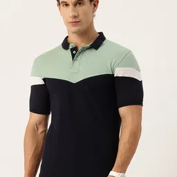 Okane Polo Collar Paneled Colourblocked T-shirt-picture-35