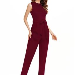 Odette Maroon Full Length Jumpsuit-image-7