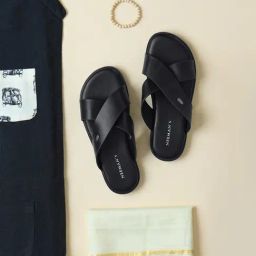 Neemans Men's Black Cross Strap Sandals-19