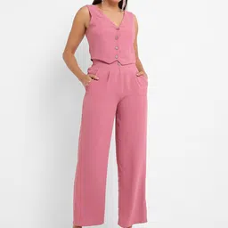 Campus Sutra Sleeveless V-Neck Waistcoat With Trousers-image-78