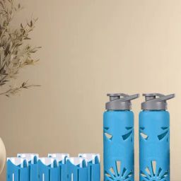 Glasafe Tranquil Teal Borosilicate 2 Bottles with 3 Drinking Glasses-42