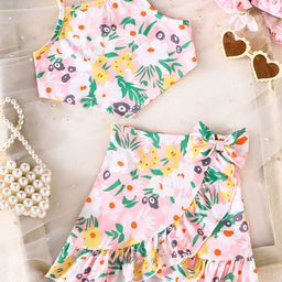 INCLUD Girls Printed Shoulder Straps Top With Skirt-picture-0