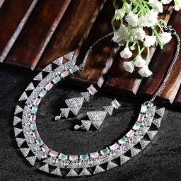 Zeneme Rhodium Plated AD Studded Jewellery Set-image-8