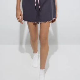Superstar by Westside Charcoal Ribbed High-Rise Cotton-Blend Shorts-36