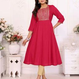 Rangita Red Regular Fit Embroidered Kurtas-picture-3