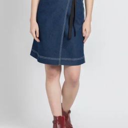 SHAYE Blue Denim Above Knee Skirt-image-108