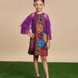 Lil Drama Kids Multicolor Printed Regular Fit Dress, Jacket & Hairband-picture-32