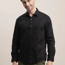 Turtle Black Cotton Slim Fit Jacquard Shirt-image-17
