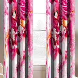 BELLA TRUE White & Pink 2 Pieces Abstract Long Door Curtains-image-99