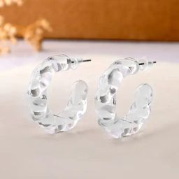 Voylla White Resin Soft Crystal Twisted Hoop Earrings-picture-33