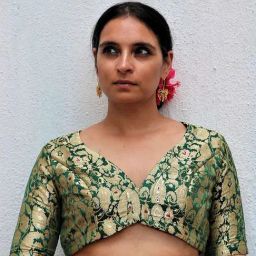 Chidiyaa Mehendi Green Thread of Gold Brocade Blouse-image-12