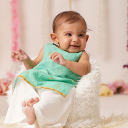 Sangria Girls Woven Design Pure Cotton Round Neck Kurta With Palazzo Set-23