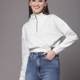 KASSUALLY White Relaxed Fit Crop Sweatshirt-image-22