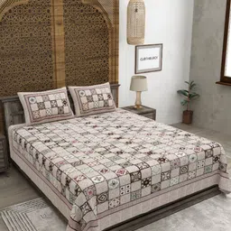 CLOTHOLOGY Jaipuri Prints Floral 180 TC King Bedsheet with 2 Pillow Covers-image-54