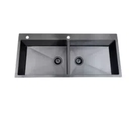 Jayna PVD Square 45x20x09 inch Black Finish Stainless Steel Double Bowl Kitchen Sink, JSPV 4520 DT-image-21