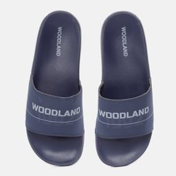 Woodland Men Navy Blue & Grey Printed Sliders-picture-45