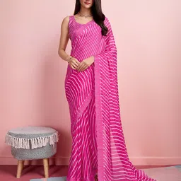 HERE&NOW Striped Beads and Stones Pure Chiffon Saree-picture-3