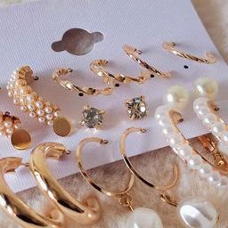 PolluxCraft Set of 9 Gold-Plated Artificial Stone Studded & Beaded Contemporary Studs-picture-7