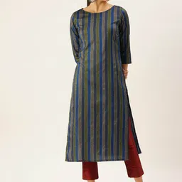 DIVASTRI Striped Round Neck Cotton Straight Kurta-image-20