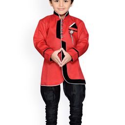 AJ Dezines Boys Red & Black Sherwani-22