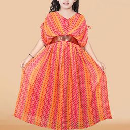 UFB Ethnic Motifs Print Georgette Fit & Flare Midi Dress-image-18