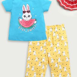 BUMZEE Girls Printed Short Sleeves Pure Cotton T-shirt With Capris-27