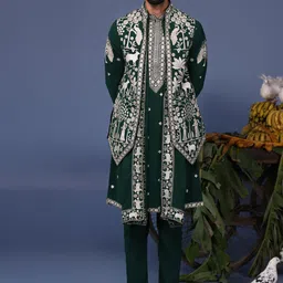 KALPRAAG Men Floral Embroidered Regular Sequinned Kurta with Trousers & With Dupatta-picture-14