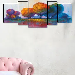 SAF Blue & Green 5 Pieces Floral And Botanical Wooden Wall Arts-21