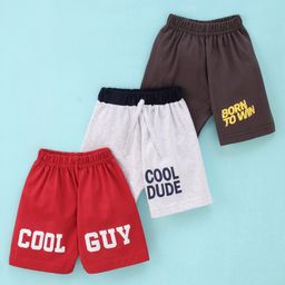 Teddy Cotton Shorts Text Print Pack of 3 - Red Grey & White-picture-13