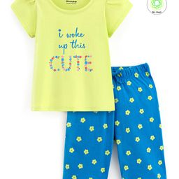 Honeyhap Premium 100% Cotton Half Sleeves Night Suit with Bio Finish - Sunny Lime & Ibiza Blue-picture-20
