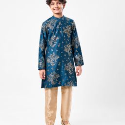 Pine Kids Full Sleeves Sequins Embroidery Kurta & Pajama Set - Blue-image-39