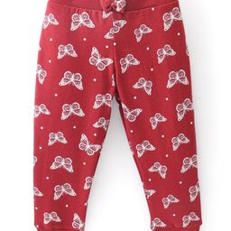 Babyhug Cotton Looper Full Length Lounge Pant Butterfly Print  - Red-image-49