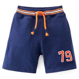 Babyhug Cotton Looper Knit Shorts With Number Embroidery - Navy Blue-image-37