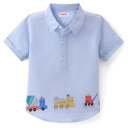 Babyhug Cotton Woven  Half  Sleeves Shirt with Truck Print - Blue-image-6