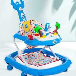Mee Mee 360° Baby Activity Walker with 3 Level Adjustable Height, Foot Mat, Musical Detachable Toy Bar | Parental Push Handle, Anti-Rollover Folding Walker - Blue-6