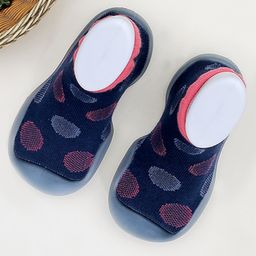 Infantso Polka Dot Anti-Skid Cotton Socks Shoes with Rubber Sole for Walking Babies & Toddlers - Dark Blue-image-56