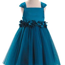 Babyhug Woven Sleeveless Fit & Flare Party Dress with Floral Corsage - Teal Blue-image-74