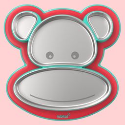 Rabitat Pogo Playte Anti Skid Stainless Steel Divided Plate - Red-18