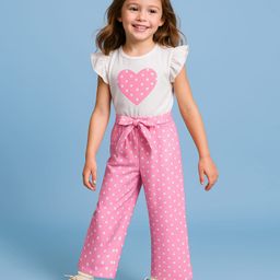 Mark & Mia Frill Sleeves Jumpsuit with Polka Dots & Hearts Print - Pink & White-image-80