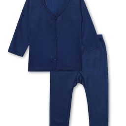 Superminis Melange Full Sleeves Striped Thermal Tee With Coordinating Pajama Set - Blue-image-50