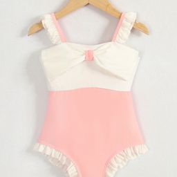 Mark & Mia Sleeveless V Cut Swimsuit With Bow Applique - Pink & White-image-48