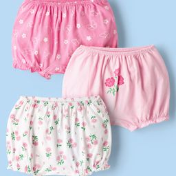 Honeyhap Premium 100% Cotton Knit Floral Printed Bloomers Pack of 3 - Sachet Pink Bright White & Tander Touch-image-67