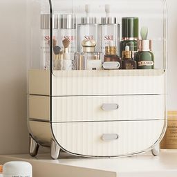 House Of Quirk Luxury Multi-Function Cosmetic Storage Box Large-Capacity Dust-Proof Transparent Desktop Dressing Table Skin Care Lipstick Rack ((Xl Cream)), Plastic - Cosmetics-image-25