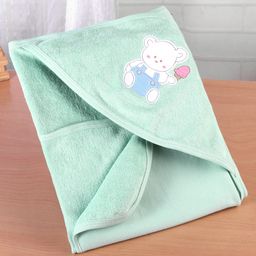 Simply Terry Cotton Knit Teddy Bear Embroided Hooded Towel L 80 x B 77 cm -Sea Green-image-47