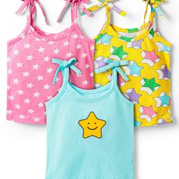 Babyhug 100% Cotton Knit Sleeveless Tie Knot Slips with Star Print Pack of 3 - Yellow Light Blue & Pink-image-31