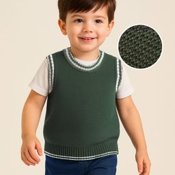 Babyhug Knit Sleeveless Solid Color Sweater Vest - Olive Green-image-89