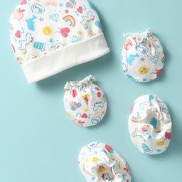 Ben Benny Interlock Knit Rainbow Printed Cap Mitten & Booties Set Multicolour - Diameter 10 cm-image-3