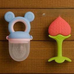 Badal Kidz Presents combo of 2 includes 1 Standing Fruit Teether and 1 Mickey Fruit Feeder - Peach , Blue-image-55
