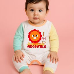 The Peppy Tend 100% Cotton Knit Full Sleeves I Am So Adorable Text Printed Romper - Multi Colour-image-25